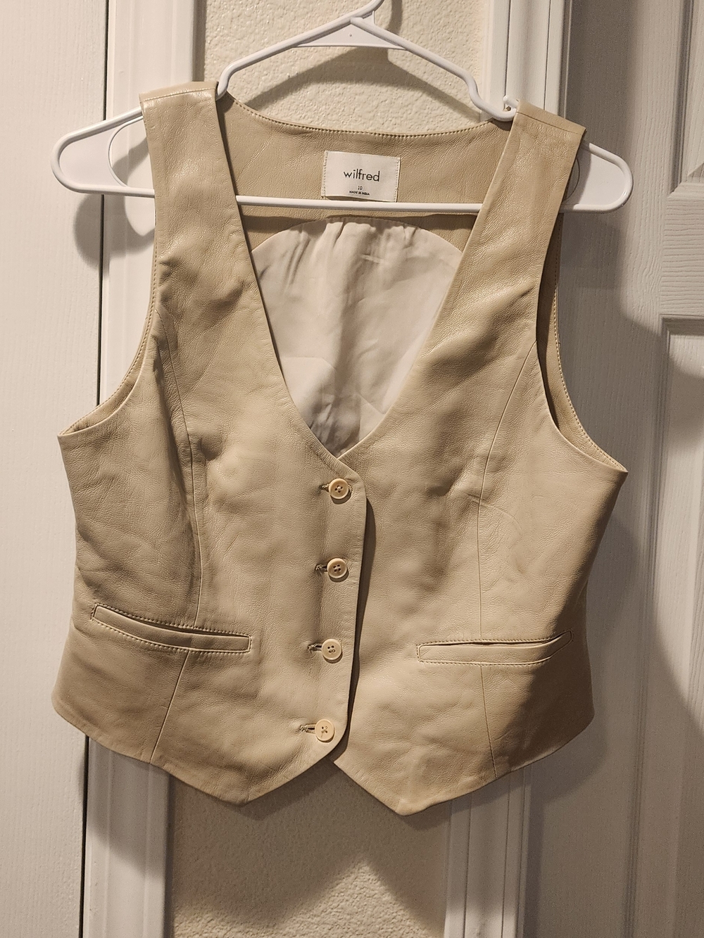 Wilfred Cream Faux Leather Button Front Vest
